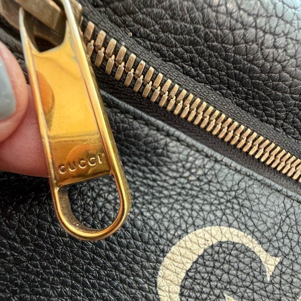 Gucci Large black leather logo interlock GG Web striped belt bag crossbody - Picture 6 of 15